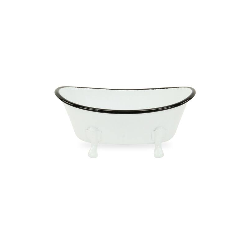 HomeRoots 3" White Fabric Hand Painted Decorative Tub Tabletop Sculpture - 7' X '3.25' X '4