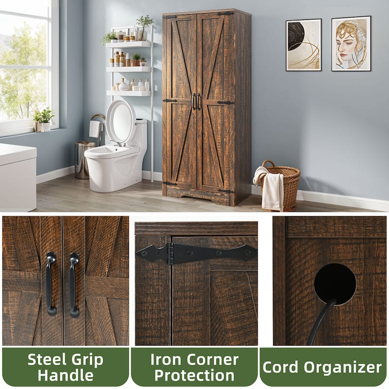 Moasis Broom Closet Storage Cabinet with Doors and Shelves for Farmhouse Organization