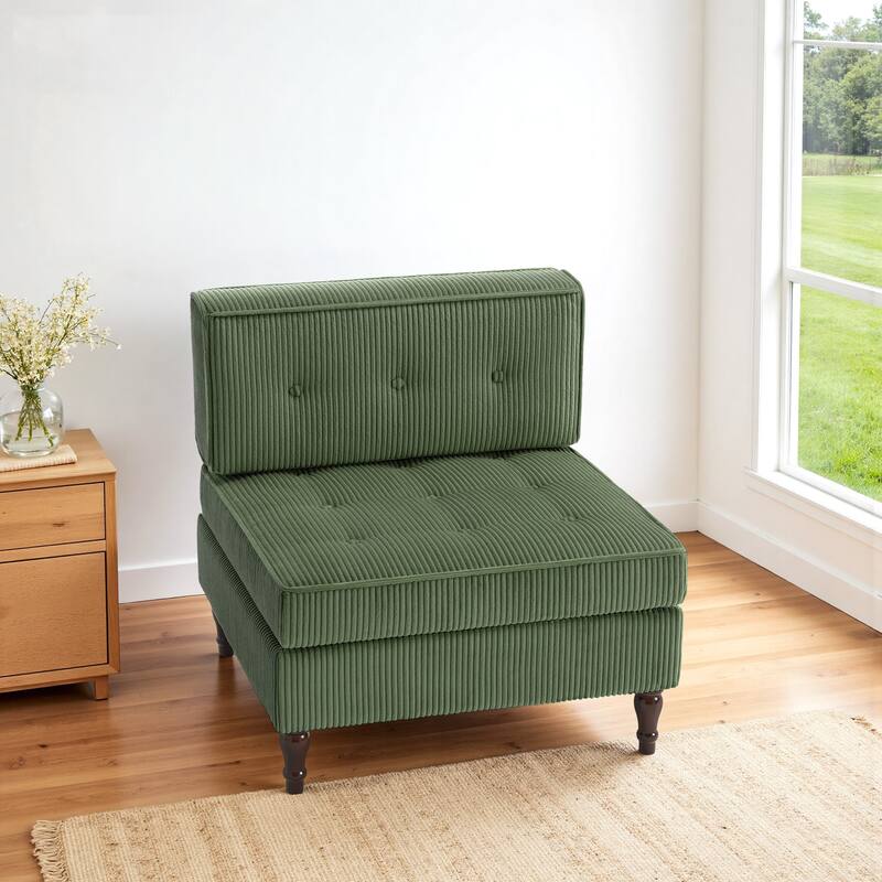 32.57" W Upholstered Corduroy Armless Accent Chair - Green