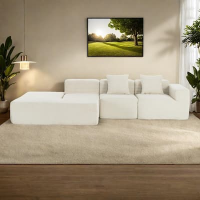116.5" Polyester Sectional Sofa with 4-Seater Full-Compressed Couch , and Two Included Back Pillows