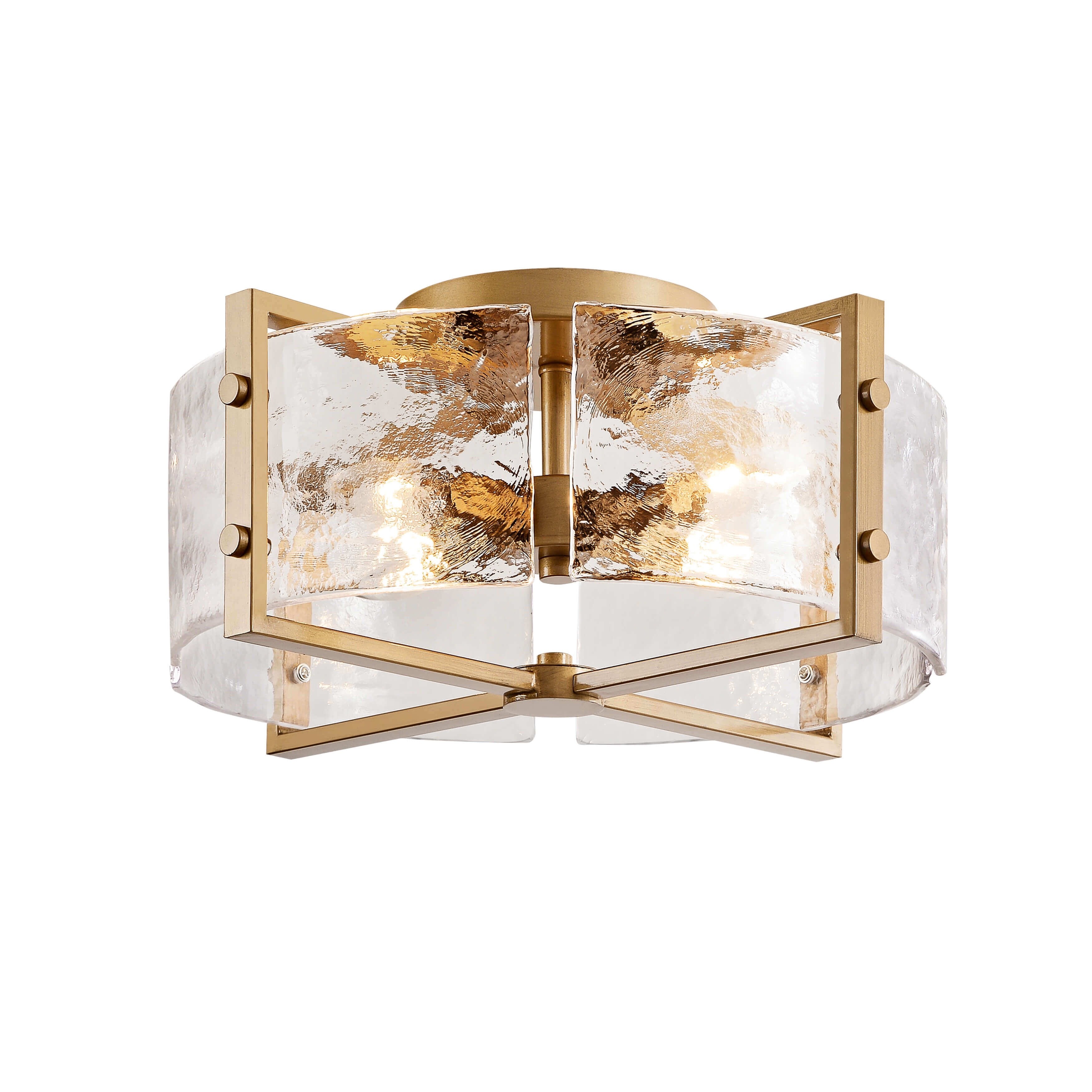 Laia 4-Light Metal Frame Textured Glass Panels Flush Mount - On