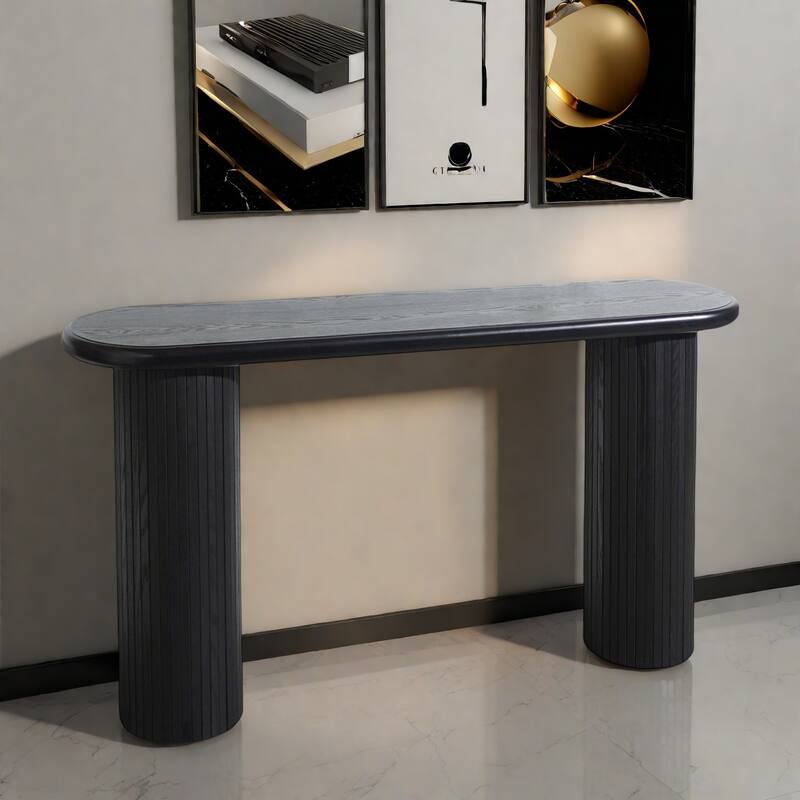 60" Wood Modern Console Table - Ribbed Legs & Minimalist Design For Living Room - Black