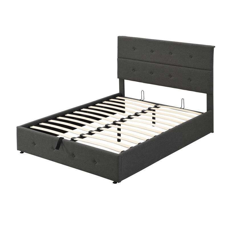 Full Size Upholstered Platform Bed with Storage Underneath, Metal Bed