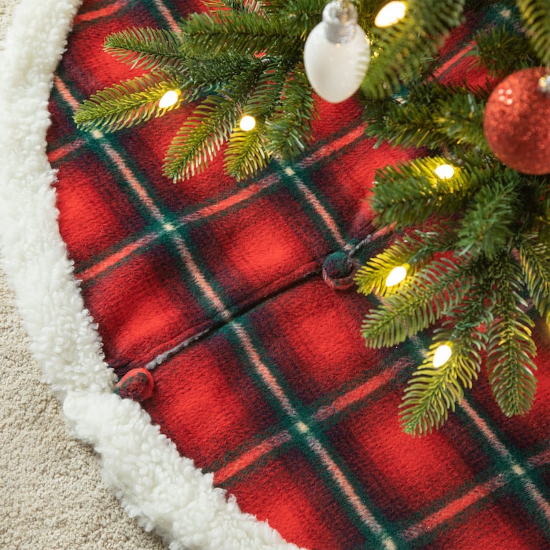 Glitzhome 48"D or 60"D Reversible Classic Plaid Flannel Christmas Tree Skirt - 48"D - Red & Black