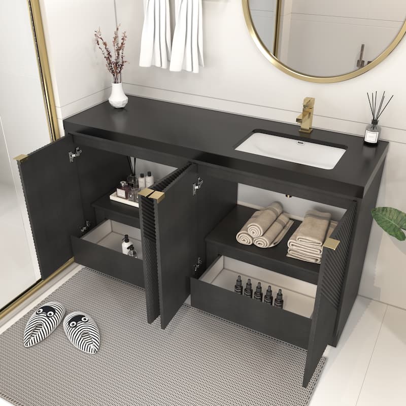 Milano 60" Freestanding Bathroom Vanity with Right Black Acrylic Sink