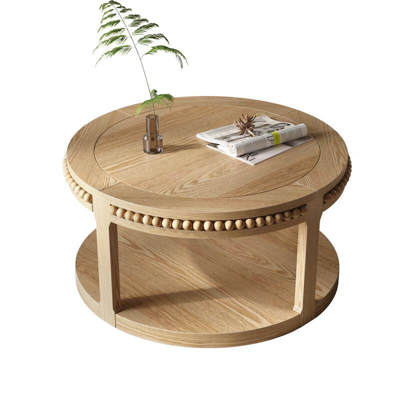31.5 Inch Round Solid Wood Coffee Table for Living Room
