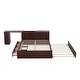 preview thumbnail 20 of 35, Full Size Platform Bed with Trundle and Drawers Wood Full Bed Frame with a Rolling Shelf Platform Bed with Desk - White