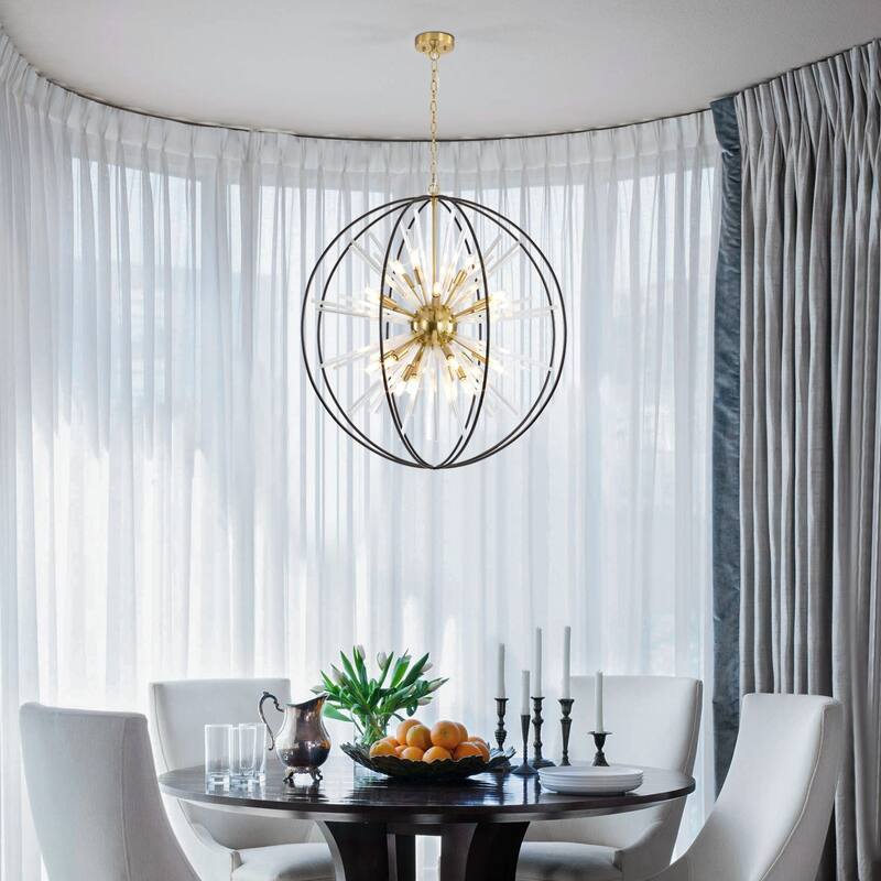 Modern Chandelier 35" 10-light Black and Gold Orb