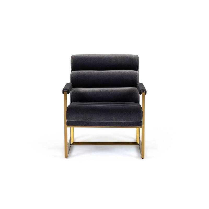 Modrest Anton Modern Grey Velvet & Brass Accent Chair
