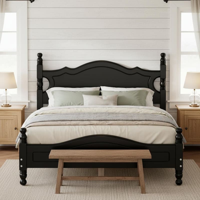 Solid Wood Platform Bed Frame by Harper&Bright Designs - Black - Full
