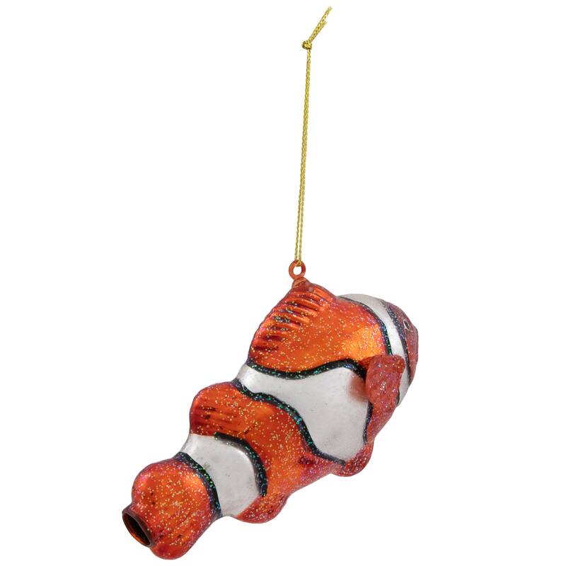 Glittered Clown Fish Glass Christmas Ornament - 4.75" - Orange and White