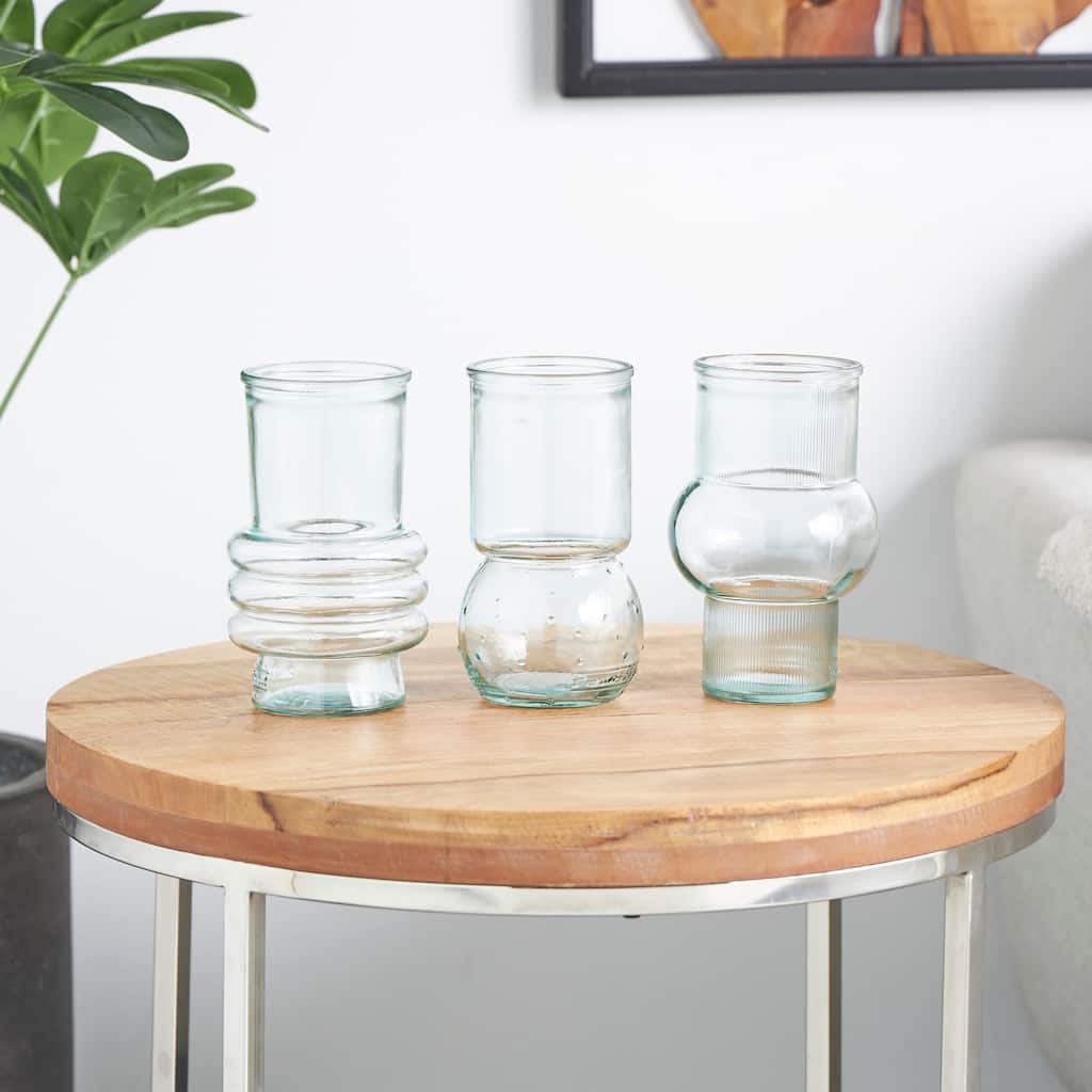 Clear Recycled Glass Small Bubble Style Decorative Vase with Varying Shapes (Set of 3)