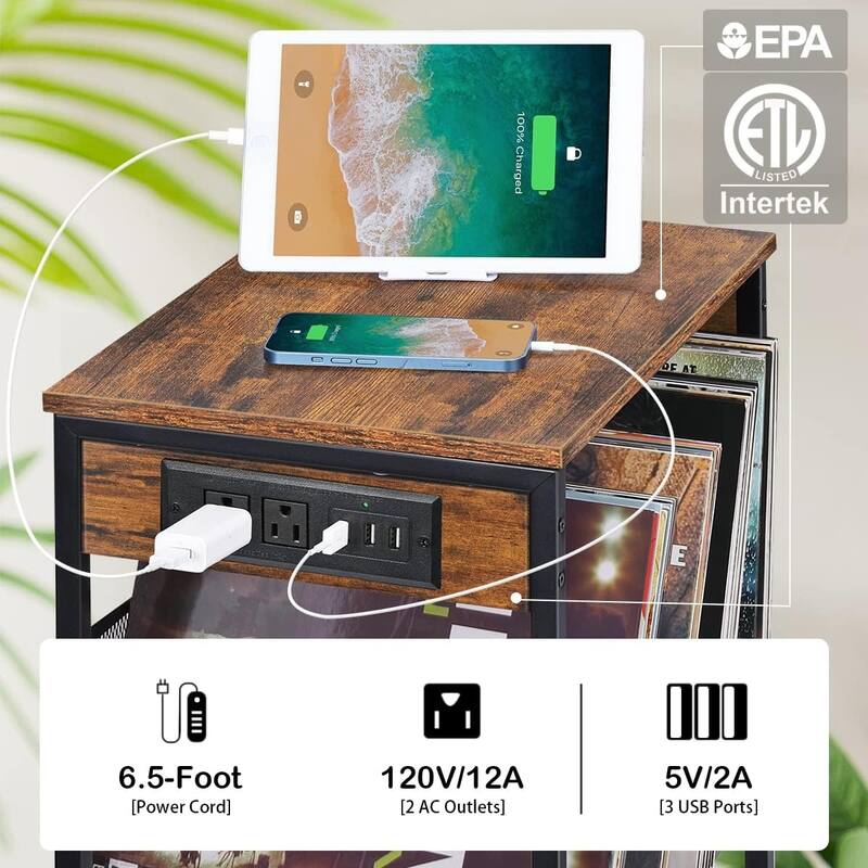 3-Tier Vinyl Record Player Stand with Charging Station