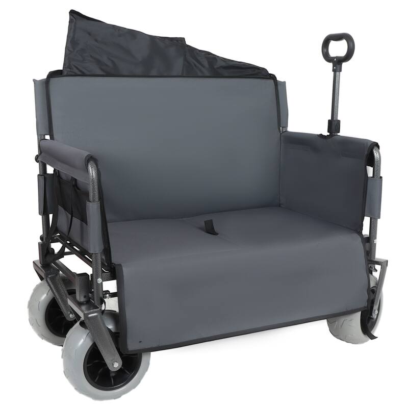 3-in-1 Folding Wagon with Bench Seat - 500lbs Capacity, 9"x4" Beach Tires for Camping & Beach