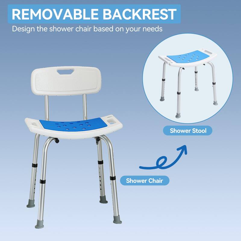 Shower Chair for Shower and Bathtub with Removable Back, 6 Levels Height Adjustable, 400 LBS Weight Capacity