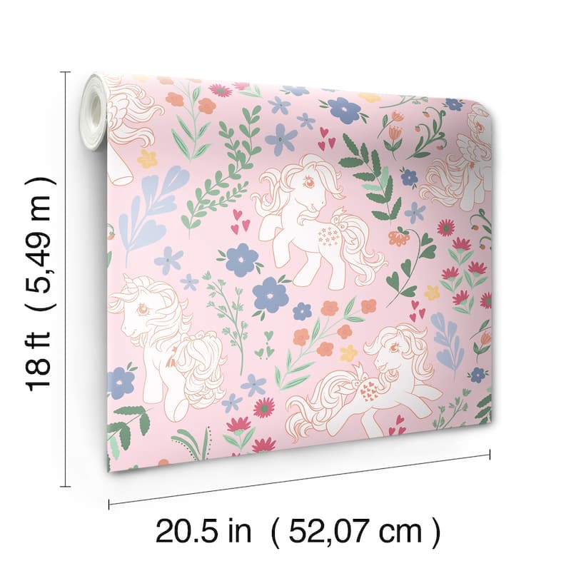 RoomMates My Little Pony Retro Floral Pink Peel and Stick Wallpaper
