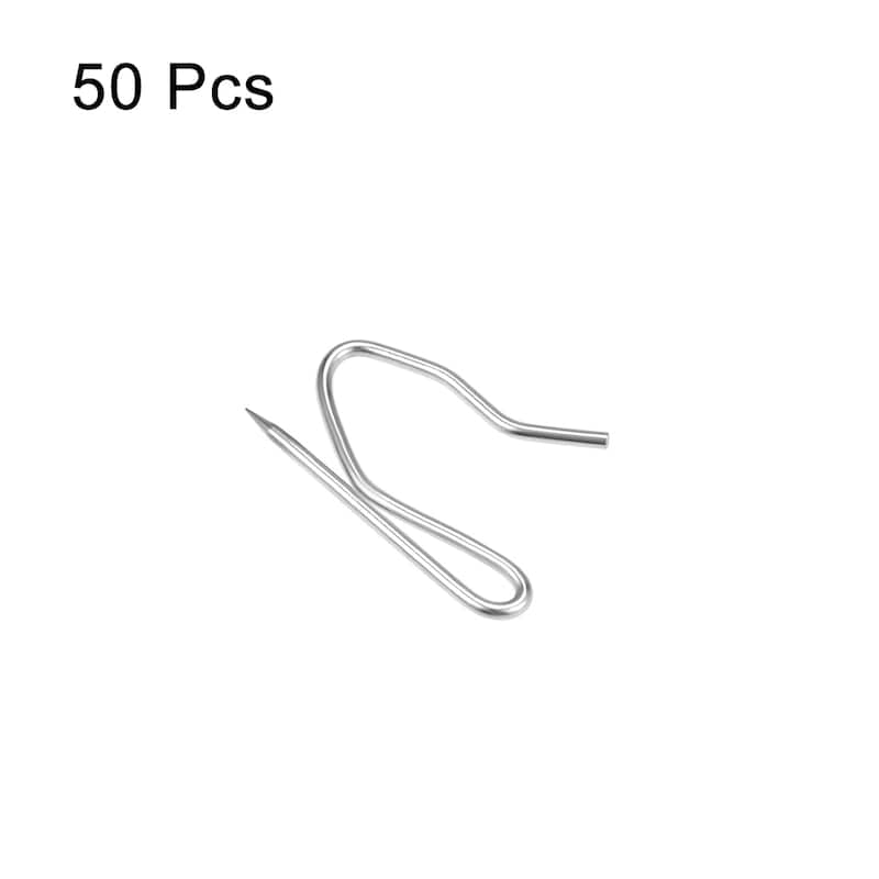 Curtain Hooks Stainless Steel Pin-On Drapery Hooks Silver Tone 50 Pcs - 50 Pack