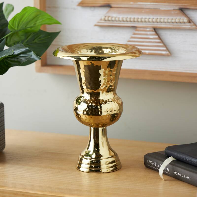 Gold or Silver Aluminum Metal Goblet Inspired Hammered Vase - Gold - 8"W, 11"H