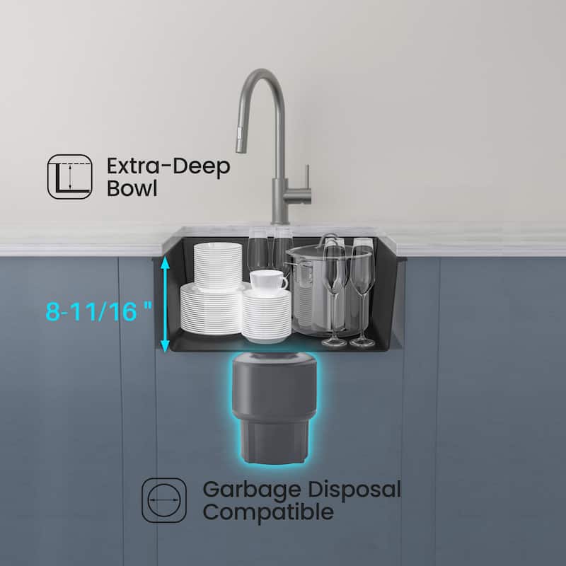 23" Undermount Workstation Single Bowl Quartz Kitchen Sink