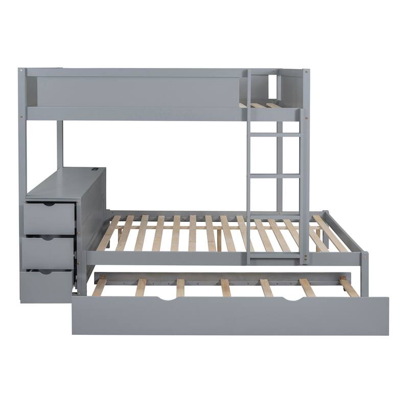 Merax Full/Twin Bunk Bed with Twin size Trundle, Storage and Desk