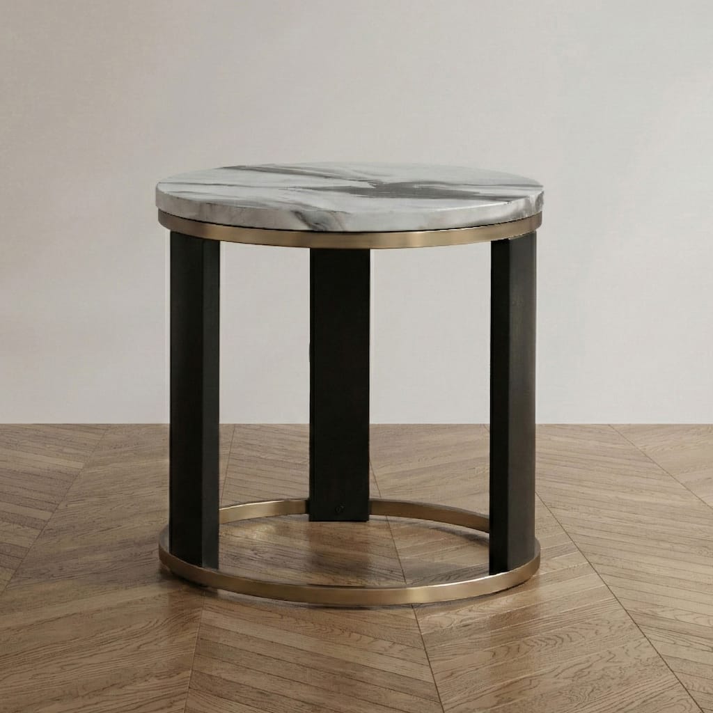 Furniture of America Morai Modern Black and White Wooden Round End Table