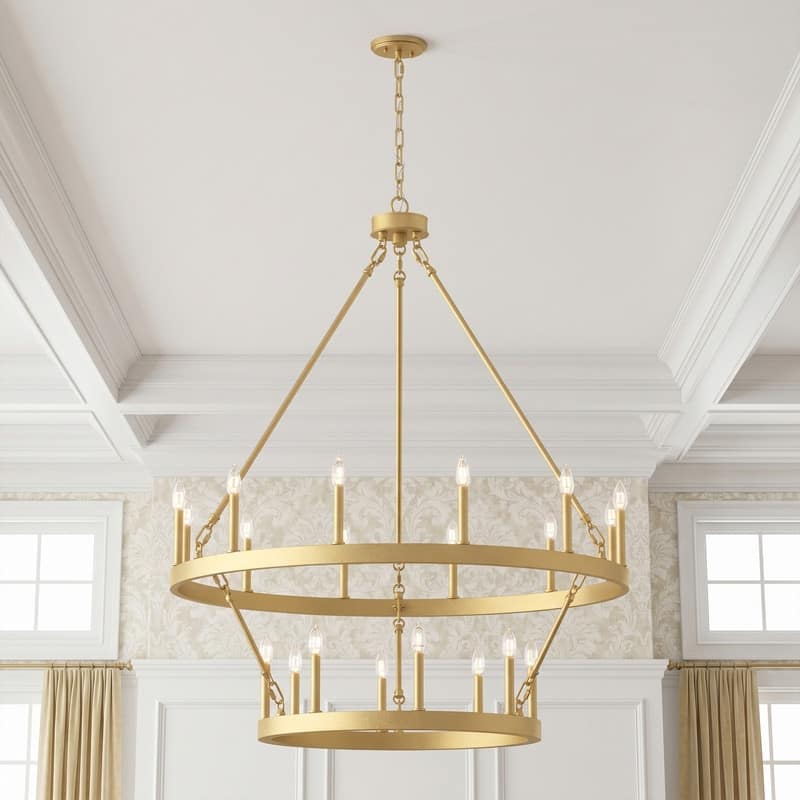 Acroma 20-light Modern Farmhouse 40In Round Wagon Wheel Chandelier with UL - Satin Brass