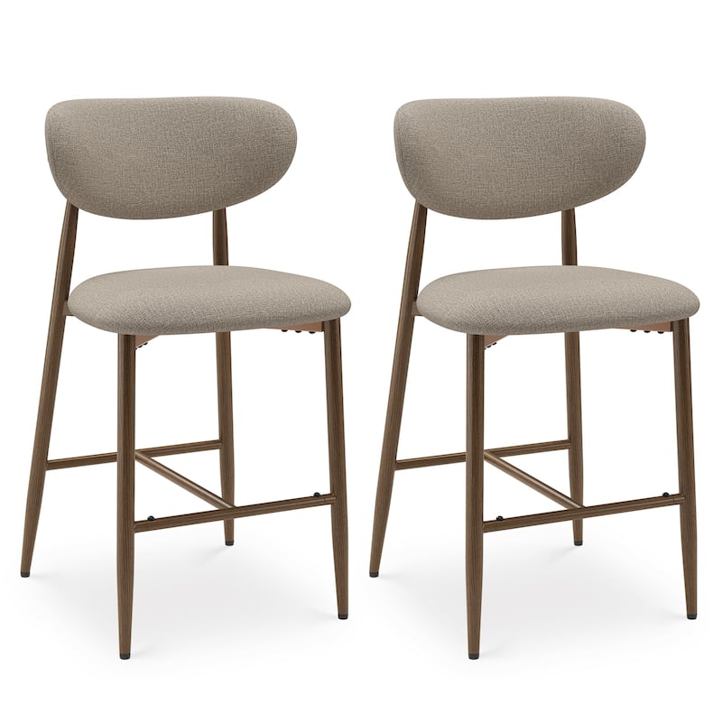 RENEWLINE 25 Inch Bar Stools with Backrest, Mid-Century Modern Counter Height Stools for Kitchen Island - Set of 2 - Camel