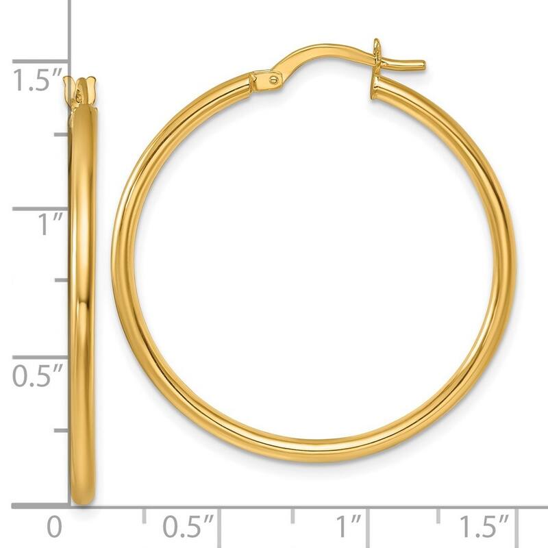 Curata 14k Yellow Gold Polished Round Tube Hoop Earrings - 35x33.3mm