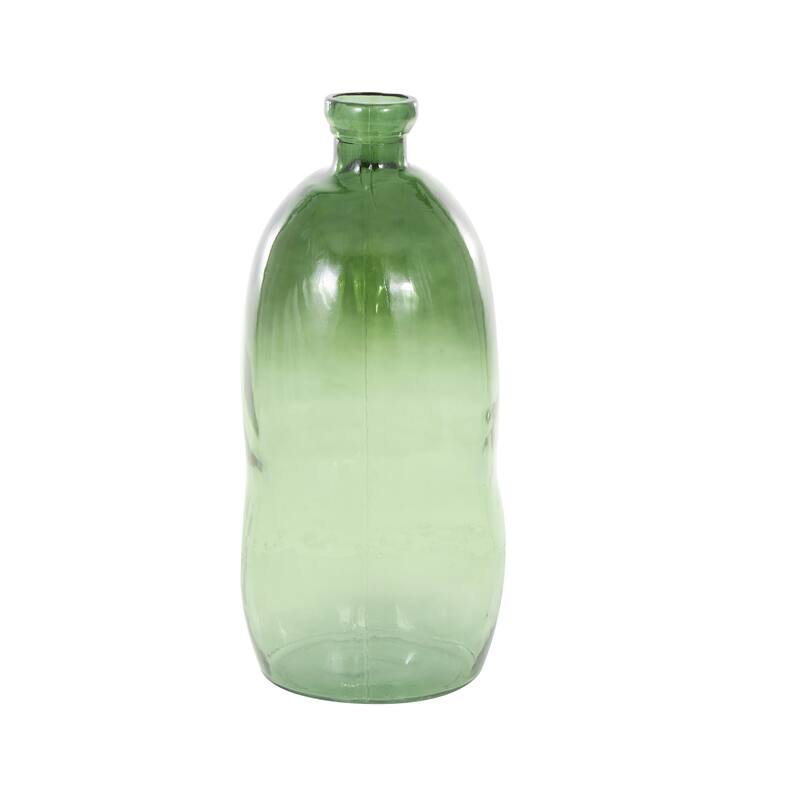 Green Recycled Glass Handmade Tall Curved Ombre Spanish Bottle Abstract Vase