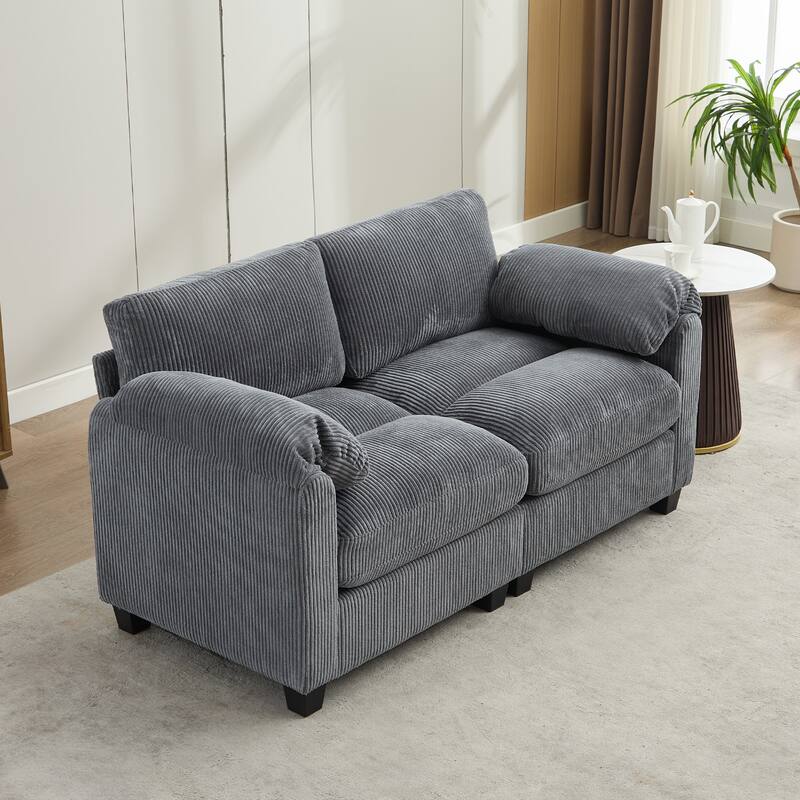 Multi-Seater Corduroy Sectional Sofa, Modular Settee, Included Removable Ottomans