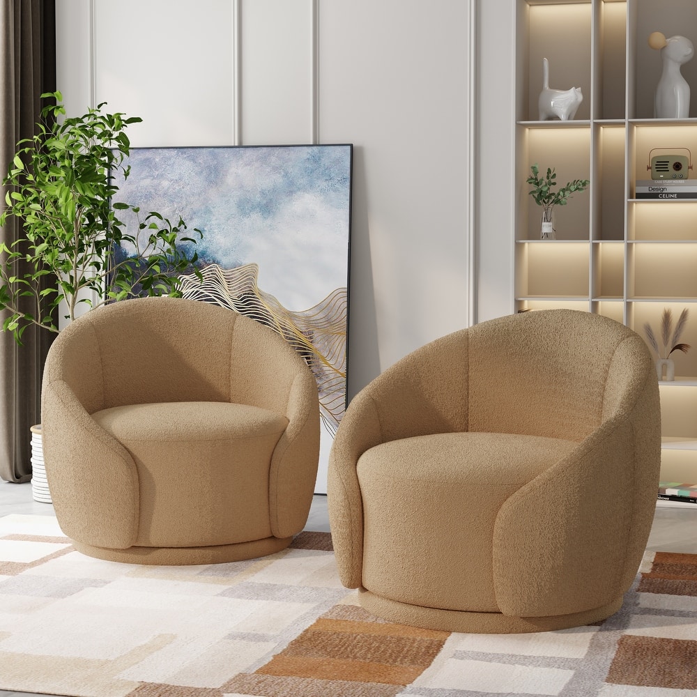 Upholstered Boucle Swivel Barrel Chair