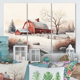 Designart "Calm Red Barn In Winter V" Farmhouse / Country Canvas Wall ...