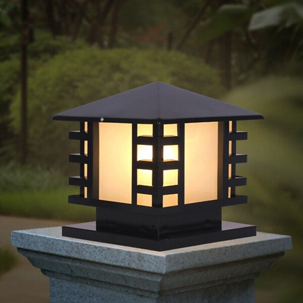 Outdoor Metal Post Lantern Light 27X23X23CM Black Post Cap Lights for Wood Fence Posts Pathway Deck 8464153