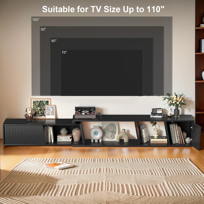 Pocassy Extendable TV Stand with Sliding Doors Minimalist Rectangle
