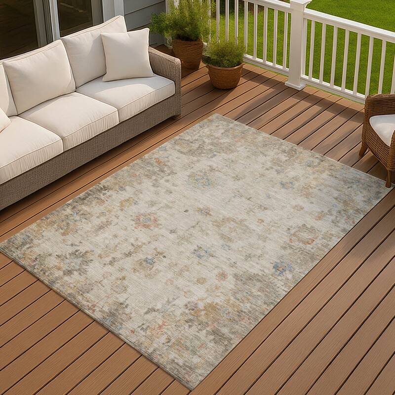 Machine Washable Indoor/ Outdoor Vintage Traditional Chantille Rug - Ivory - 3' x 5'