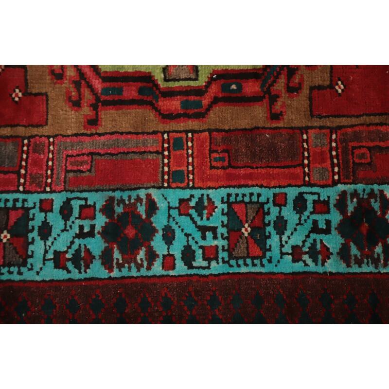 Hand Knotted Oriental 100% Wool Carpet Traditional Geometric Red Ardebil Runner Rug - 10' 6'' X 3' 4''