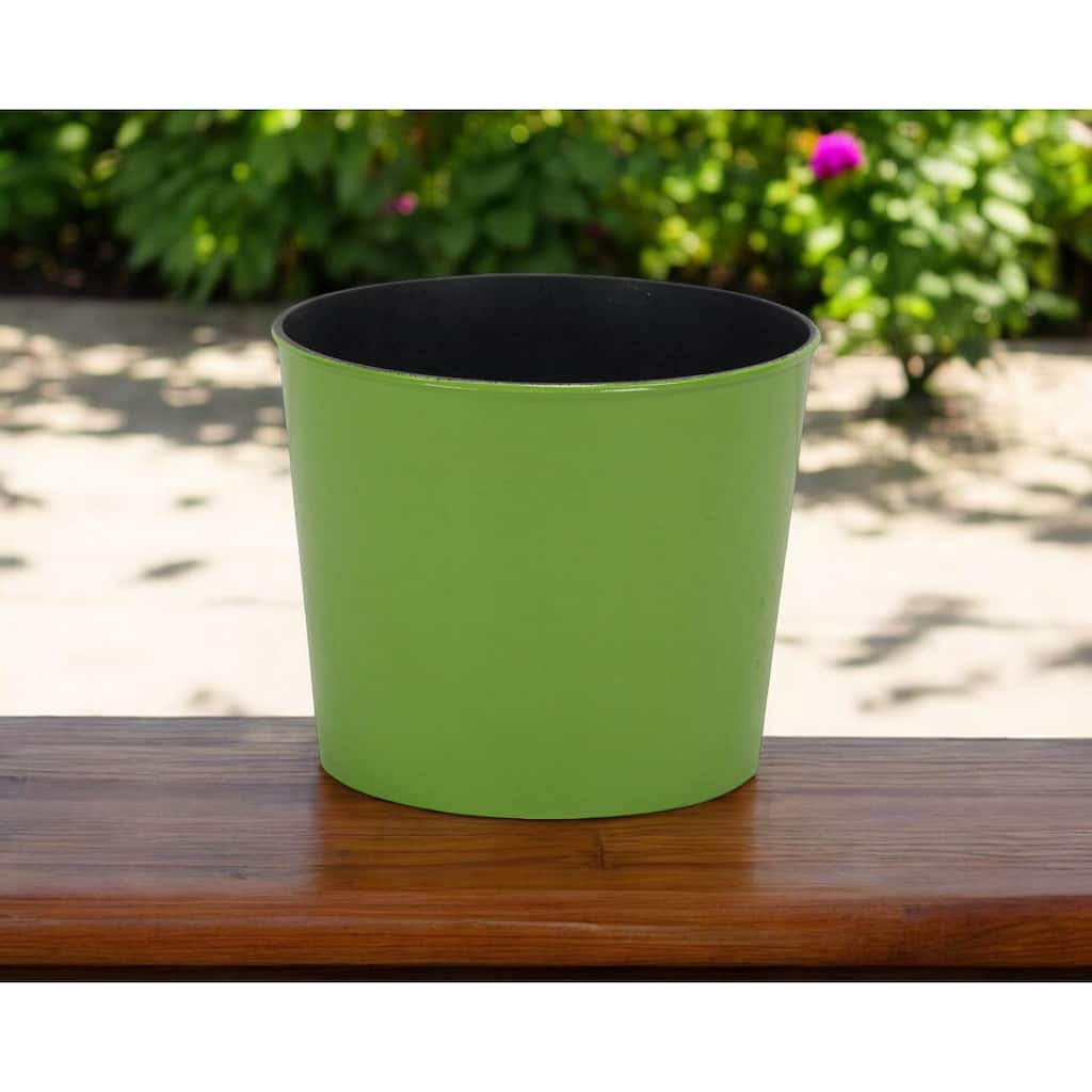 HomeRoots 7" Lime Green Recycled Plastic Indoor Outdoor Round Pot Planter