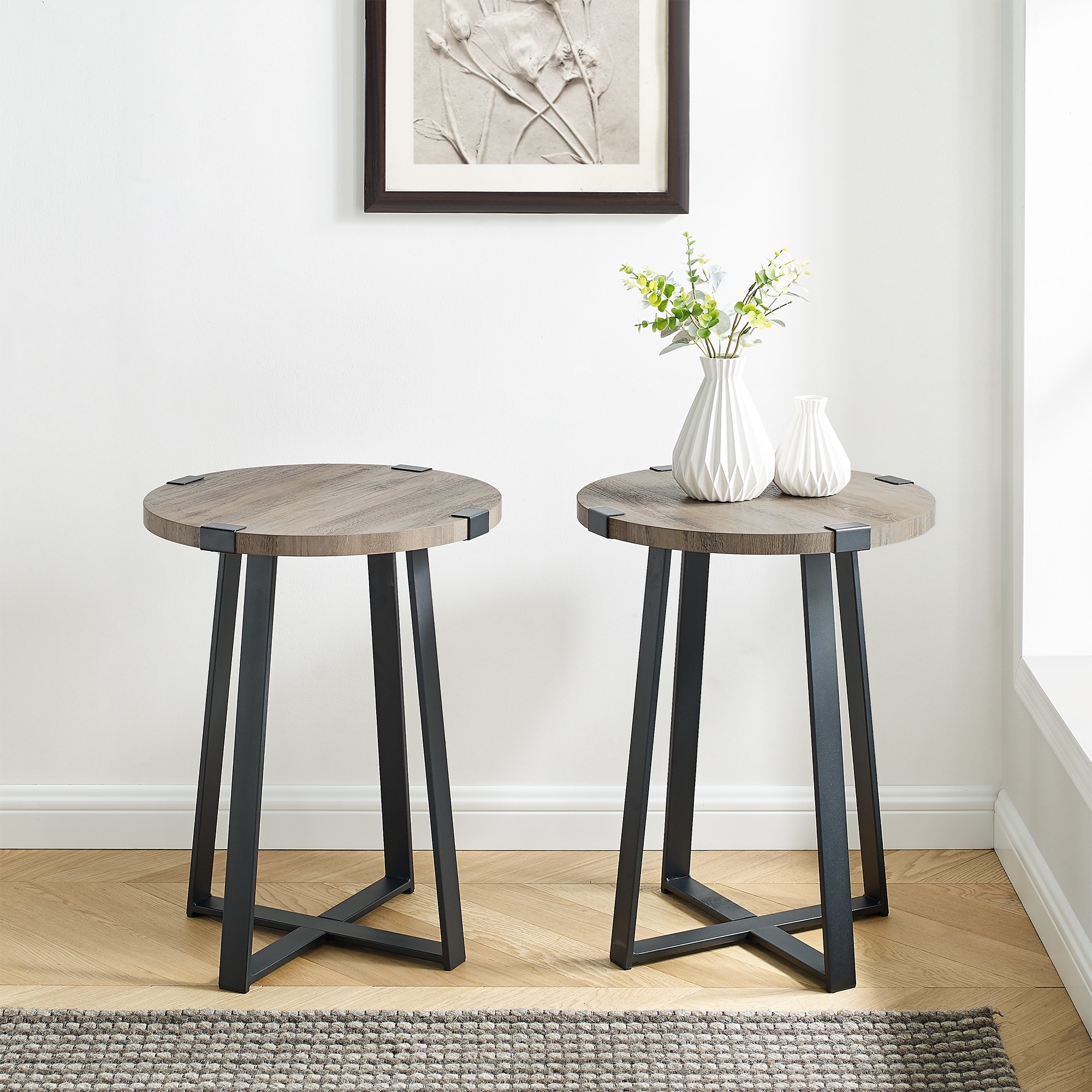 Middlebrook Designs Barnett Round Metal Wrap Side Table - Set of 2