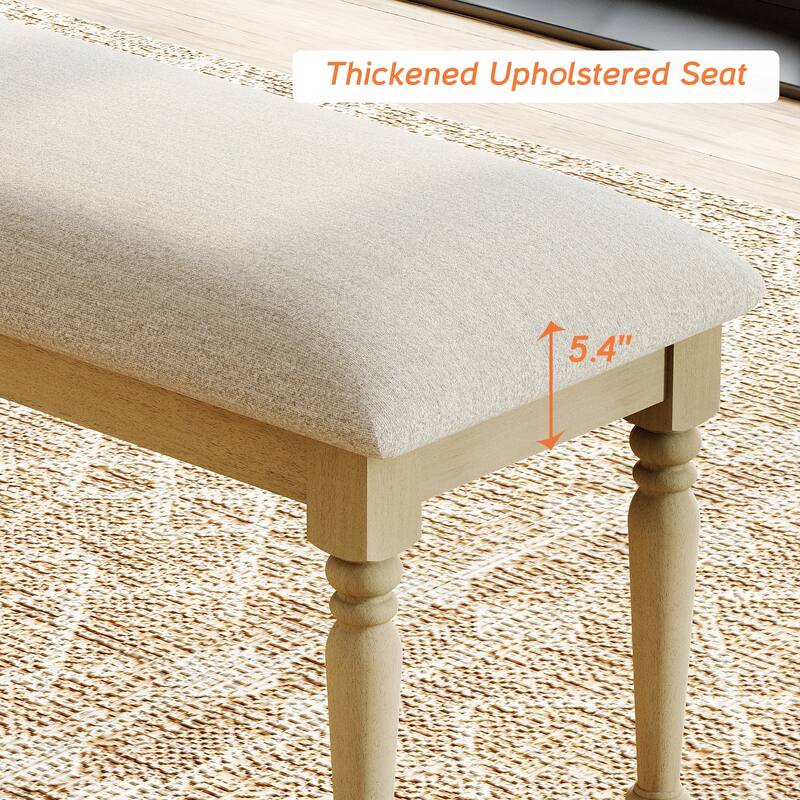 Farmhouse Dining Bench, Padded End of Bed Benches with Solid Wood Leg