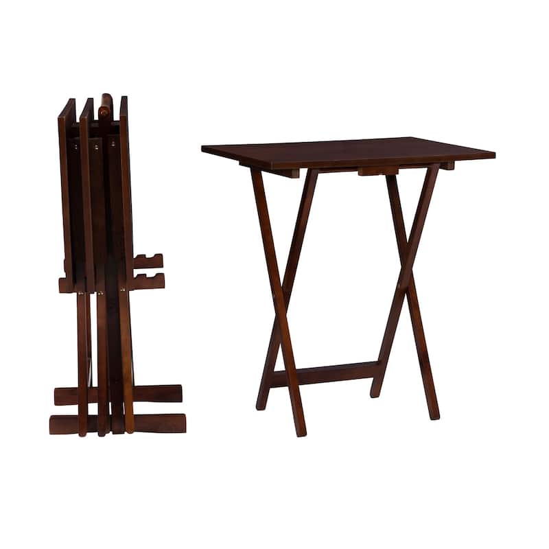 5-Piece Folding Tray Table Set with Stand - 26.25" - Hazelnut Brown