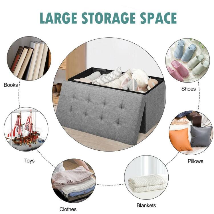 Foldable Storage Ottoman Bench with Removable Bin Upholstered Seat Chest for Bedroom Living Room Entryway