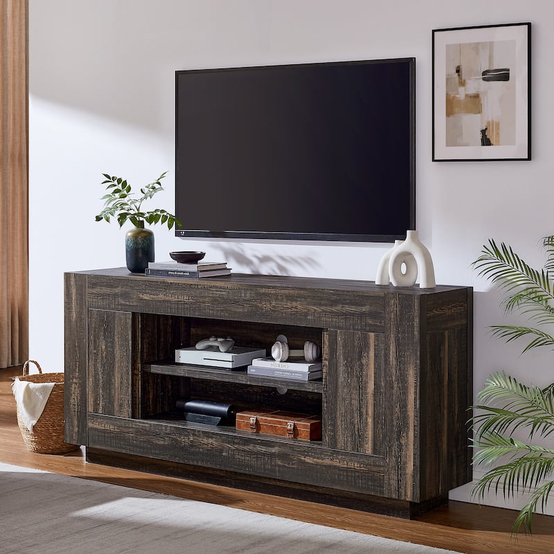 70" Modern TV Stand, Wood Entertainment Center for TVs Up to 80" - Dark Rustic Oak