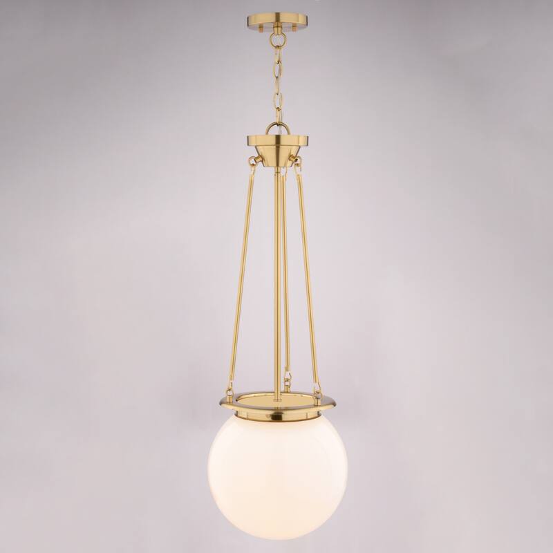 VAXCEL Kent 1-Light 11.75 in. Wide Globe Mini Pendant with White Frosted Opal Glass Shade, Hanging Ceiling Fixture