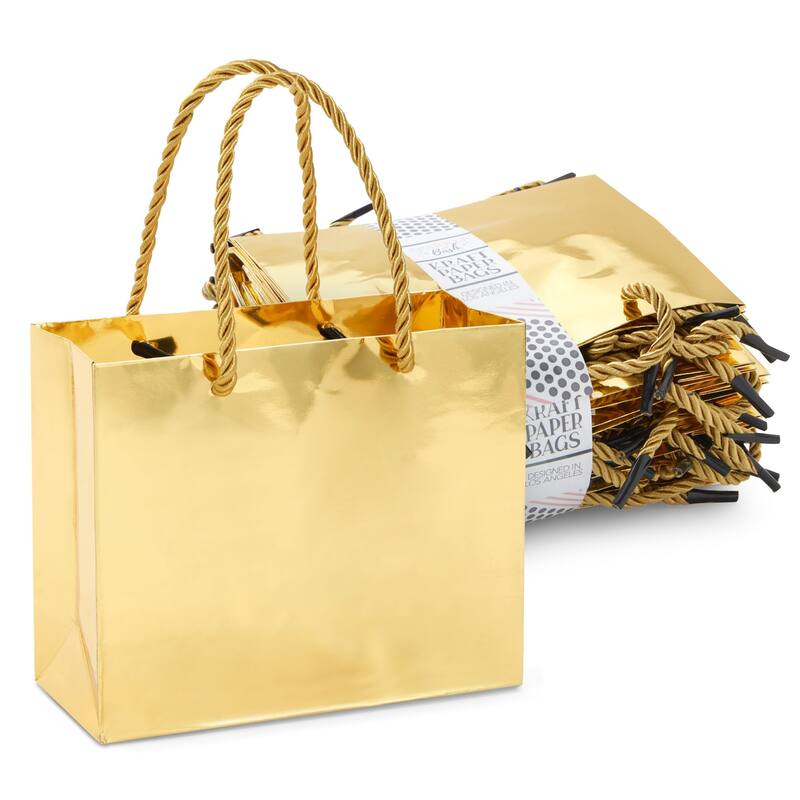 Blue Panda 24 Pack Mini Gift Bags with Handles, Reusable Small Metallic Paper Bag 6x5 x2.5"
