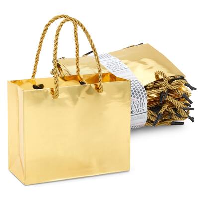 Blue Panda 24 Pack Mini Gift Bags with Handles, Reusable Small Metallic Paper Bag 6x5 x2.5"