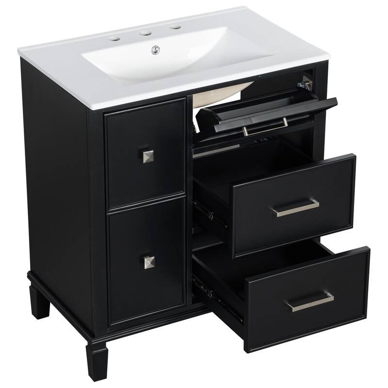 30 " bathroom vanity with ceramic sink with 4 drawers