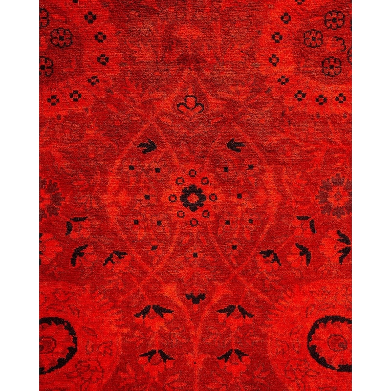 Overton Hand Knotted Wool Vintage Inspired Modern Contemporary Overdyed Orange Area Rug - 6' 1" x 9' 3"