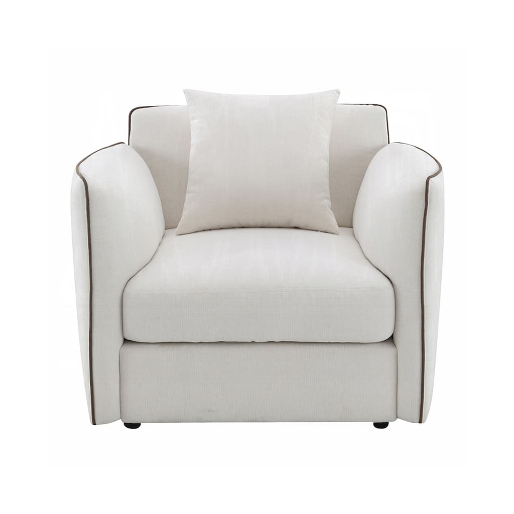 Chenille Upholstered Chair with Pillow in Beige