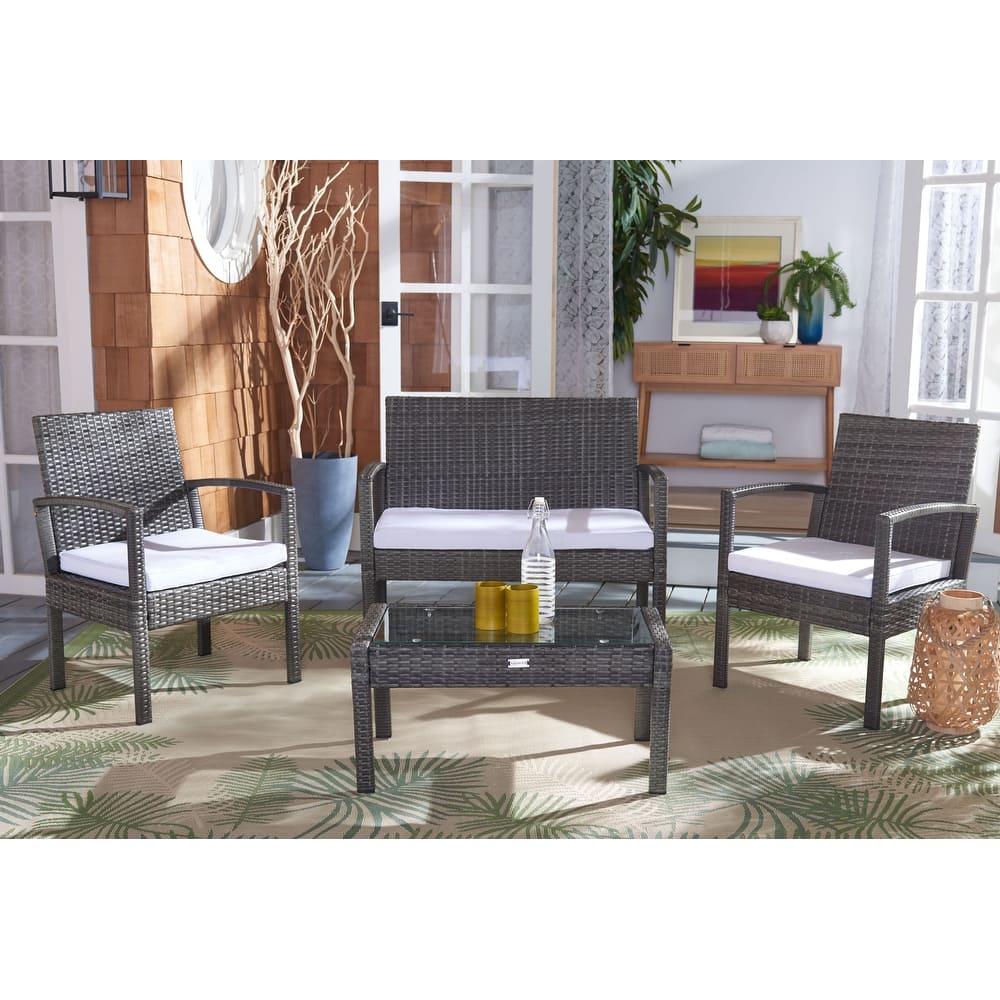 SAFAVIEH Outdoor Sherlyn 4-Piece Conversation Patio Set - 40W x 32D x 24H