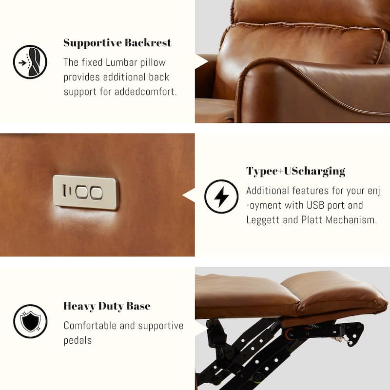 Brown Color Air Leather Electric Recliner Chair With Rocker And Swivel